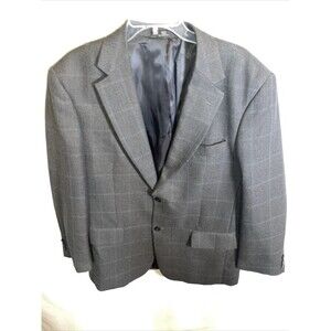 Haggar Suit Jacket Mens Size 42R Gray Windowpane Two Button Long Sleeve